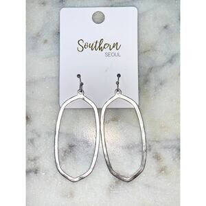 Southern Seoul Hammered Silver Hexagon Teardrop Oval Drop Dangle Earrings